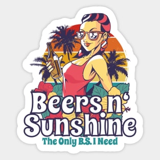 The Only BS I Need Is Beers and Sunshine Retro Beach Girls Sticker